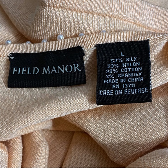 FIELD MANOR 52% silk with nylon and cotton sweater. Bead trim neck and wrist L - Picture 6 of 7